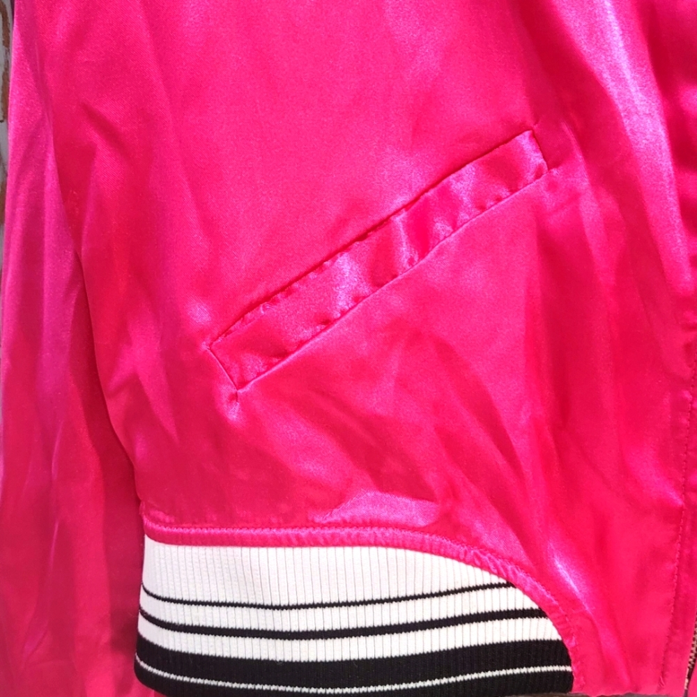 URBAN GROOVE Pink Satin Retro Bomber Baseball JACKET Women's Size Adult Large - Picture 7 of 7